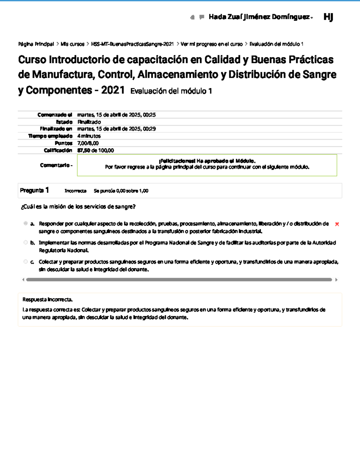 Evaluación del Módulo 1: Capacitación en Calidad y Buenas Prácticas (HSS-MT) - Document Preview