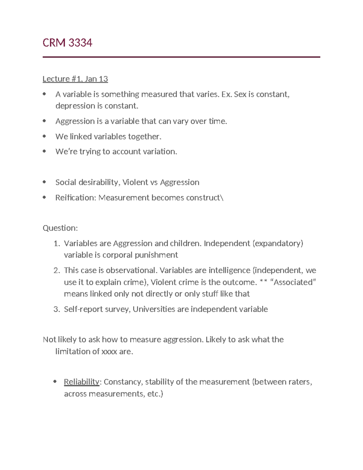 CRM3334 Lecture Notes: Understanding Variables and Validity in Research ...