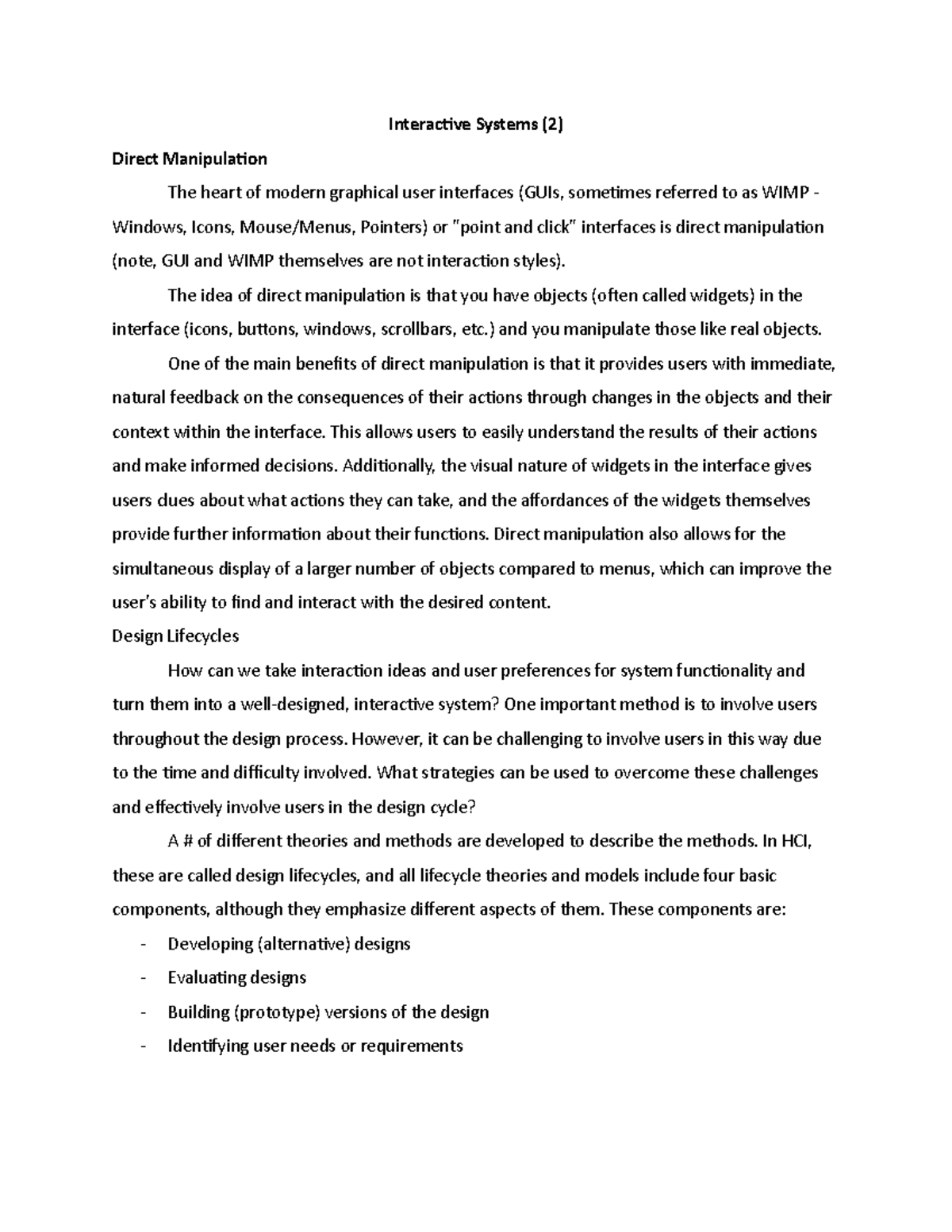 Comp Sci Interactive Systems 2 - Interactive Systems (2) Direct ...