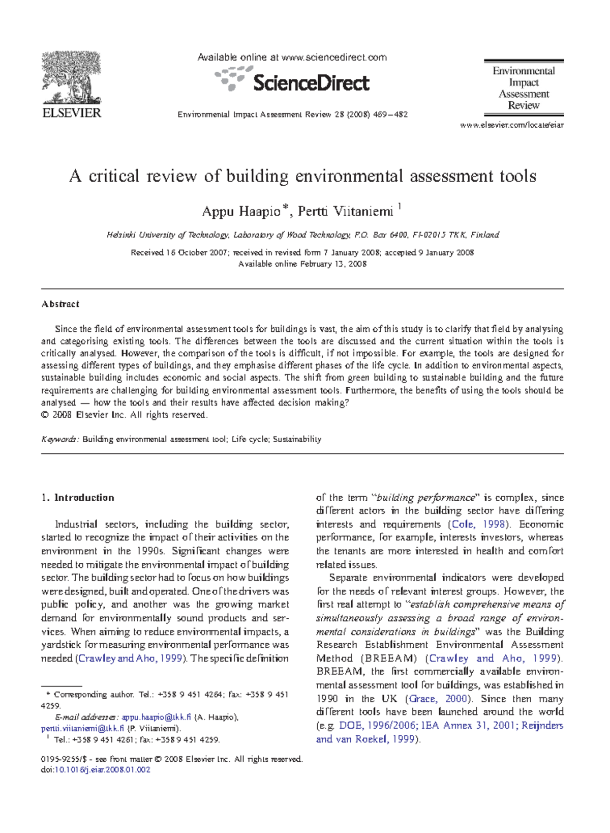 A Critical Review of Building Environmental Assessment Tools - ENVR ...