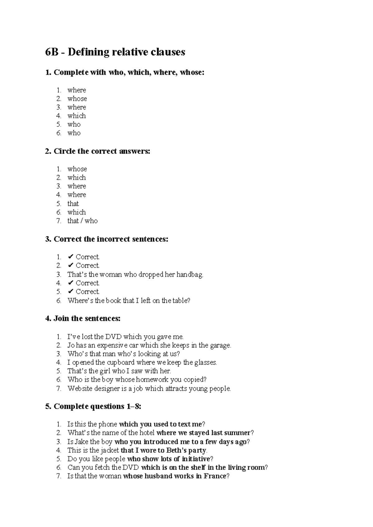 6B Defining Relative Clauses: Exercises & Answers - Studocu