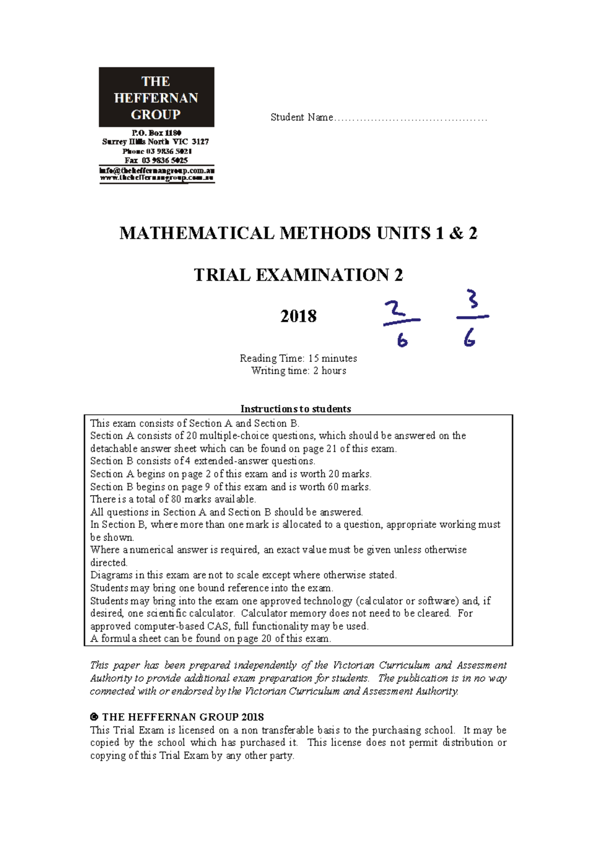 2018 Maths Methods Units 1 & 2 Trial Exam 2 Guide - Studocu