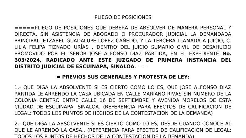 1111... Jetzabellopezcañedopliego DE Posiciones - PLIEGO DE POSICIONES