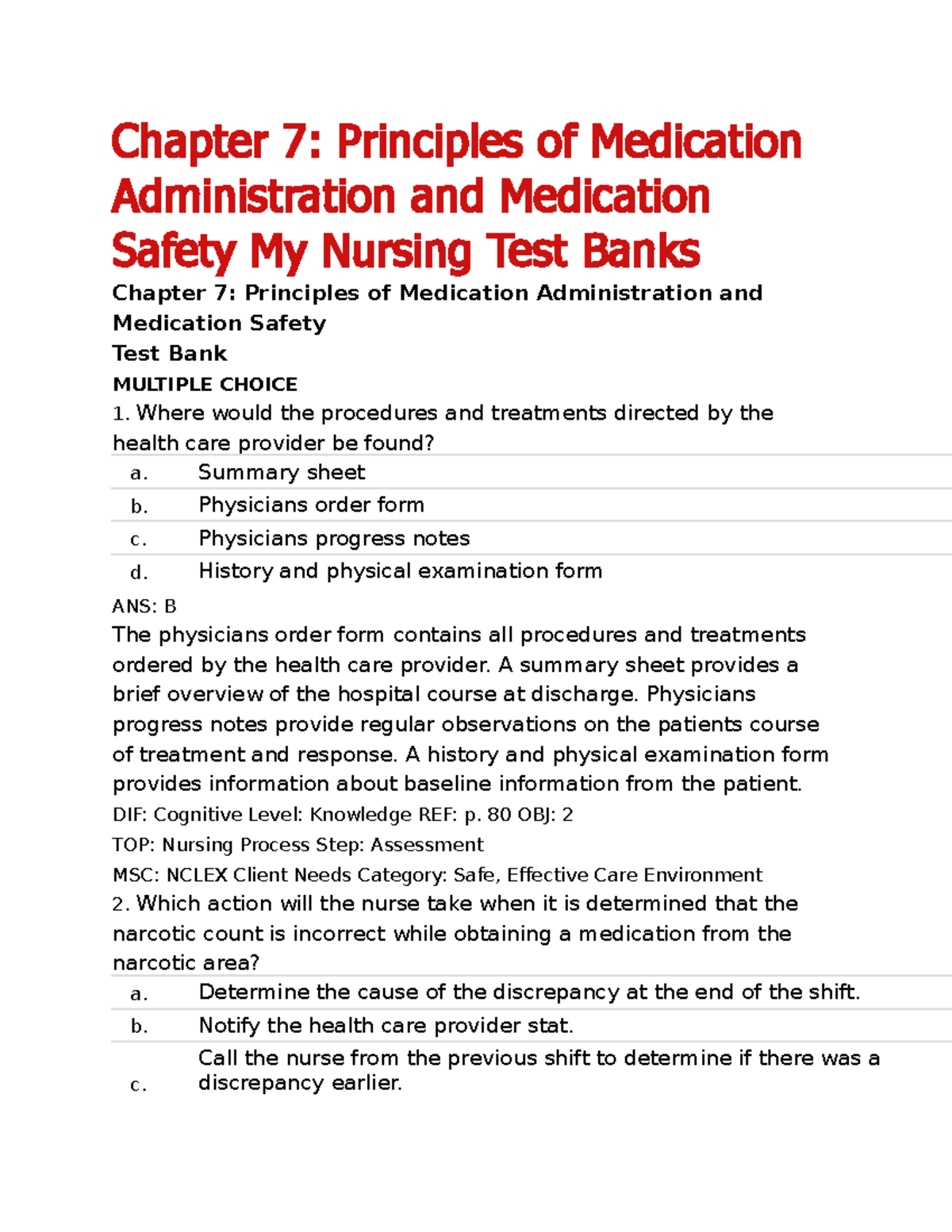 Week 1 Nursing Safety Exam Practice Qs: Medication Admin Principles ...