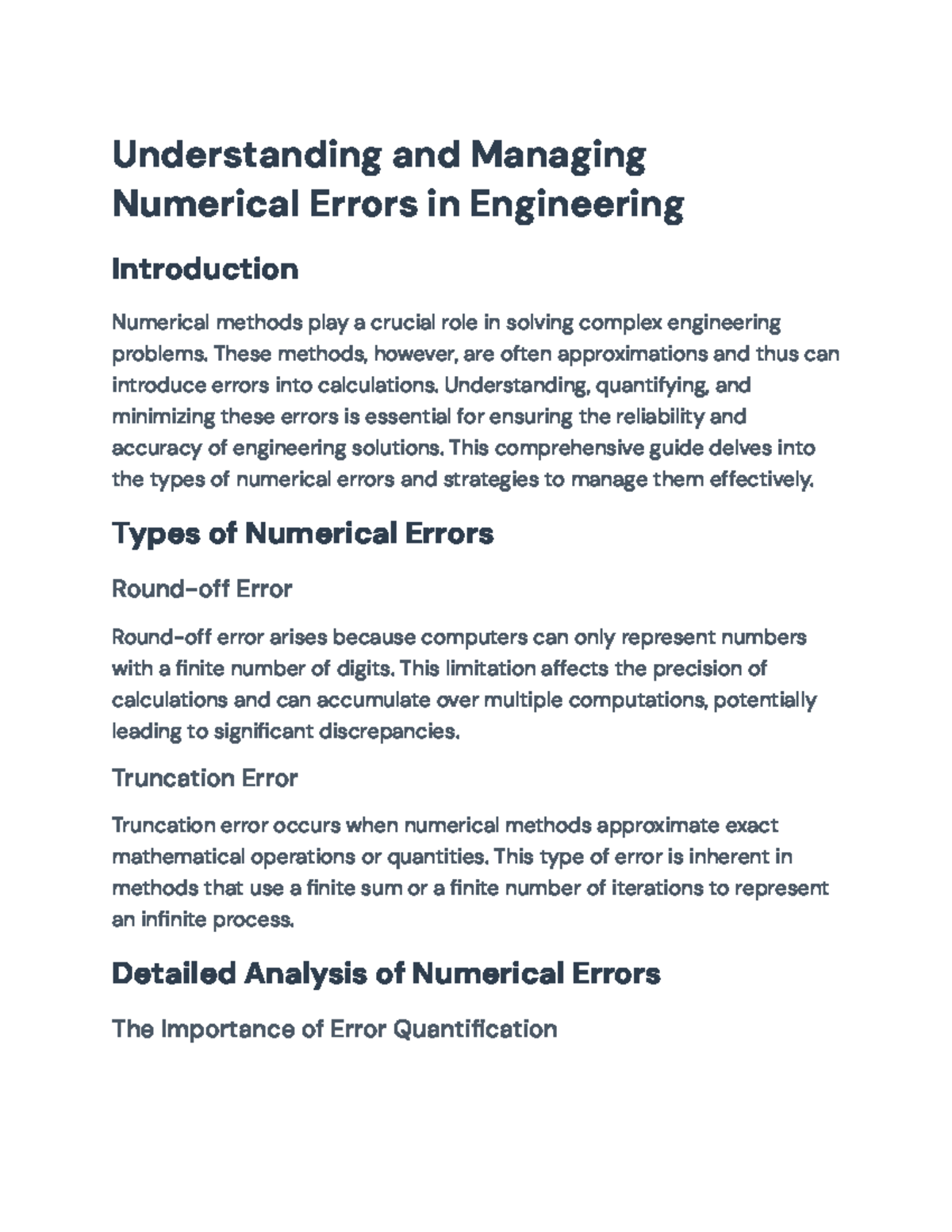 Understanding and Managing Numerical Errors in Engineering (ENG 301 ...