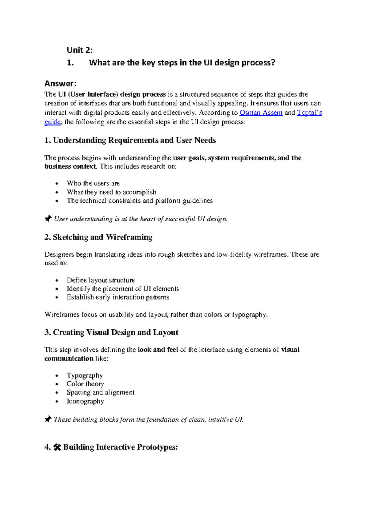 Unit 2: Key Steps and Principles in UI/UX Design Process Notes - Studocu