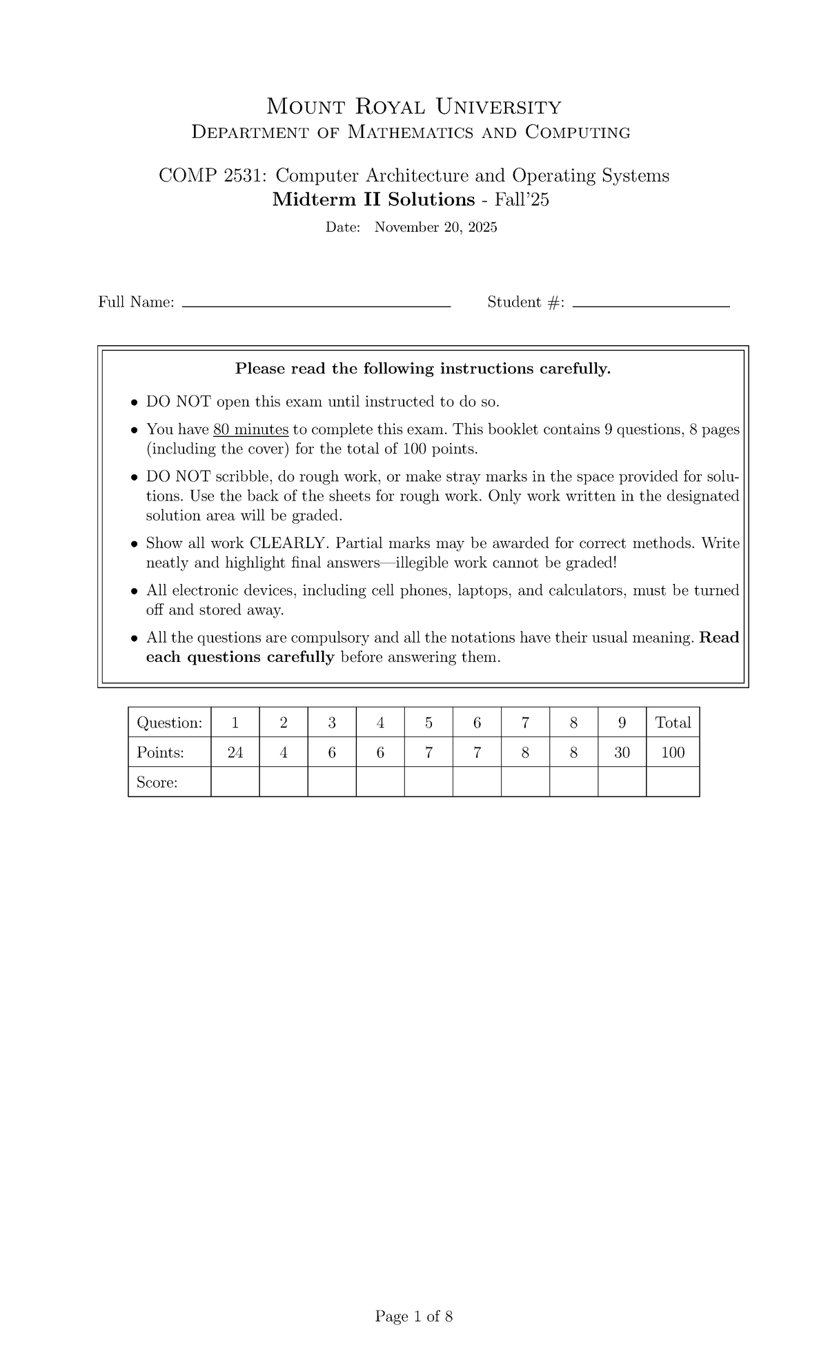 COMP 2531 Midterm II Solutions - Fall 2025 - Studocu
