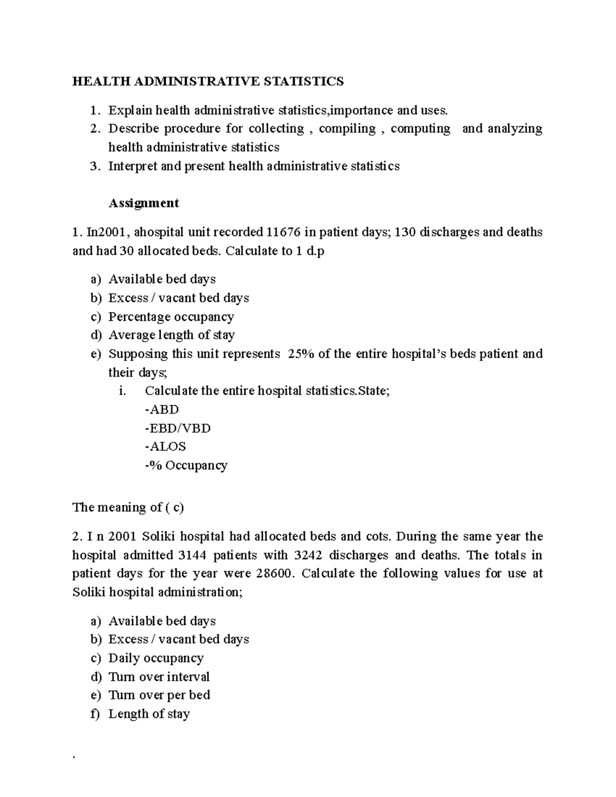Health CARE Statistics: Notes on Administrative Data Analysis - Studocu