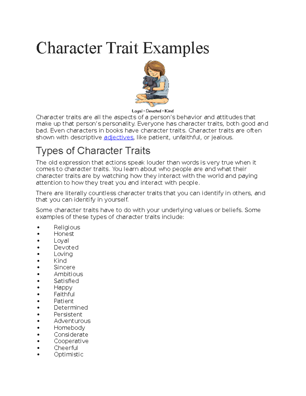 Character Trait Examples - Character Trait Examples Character traits ...