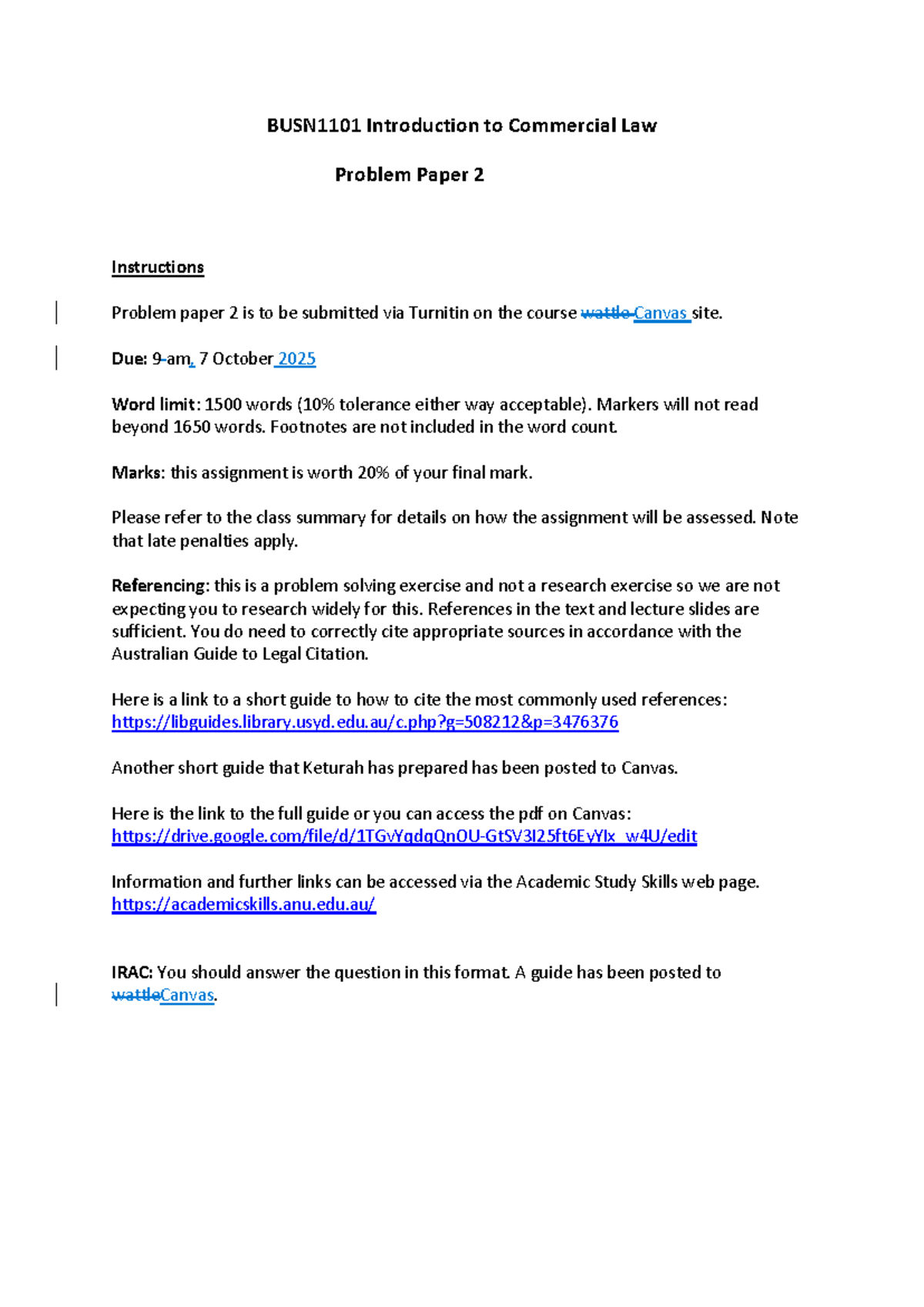 BUSN1101 Problem Paper 2 Guidelines for Semester 2 2025 - Studocu