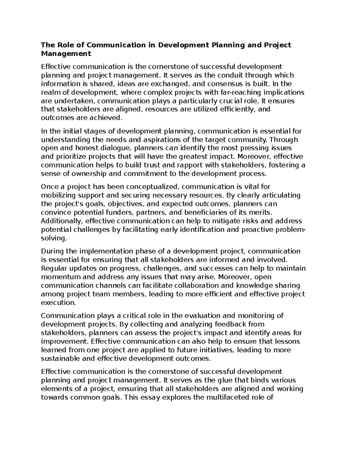 Weekly Notes on Communication Roles in Development Planning MCO3103 ...