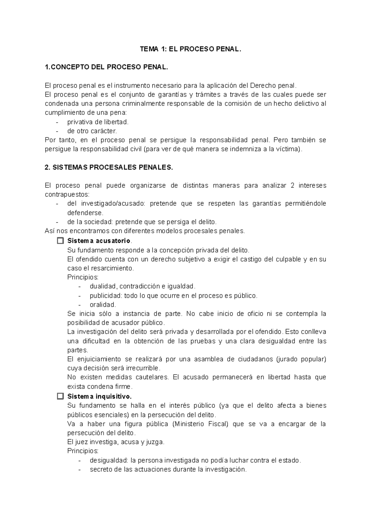 TEMA 1: CONCEPTOS Y PRINCIPIOS DEL PROCESO PENAL (PROCESAL 101) - Studocu