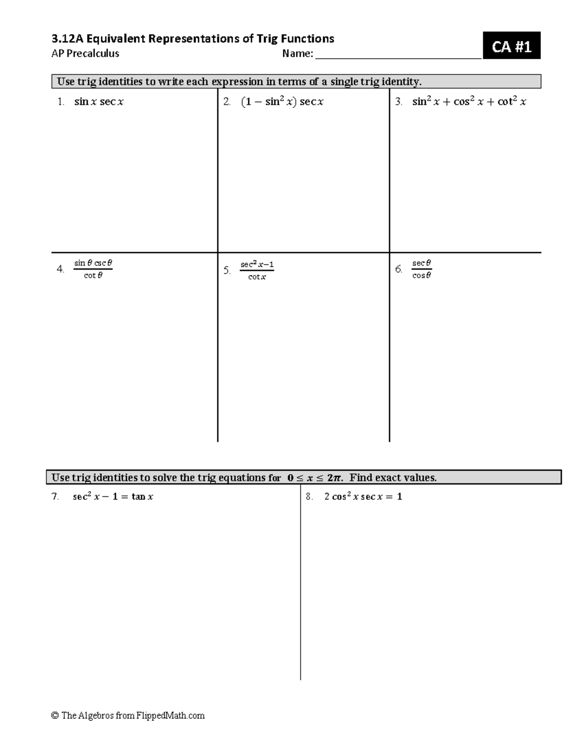 AP Precalculus 3.12A Trig Functions & Identities Study Guide - Studocu