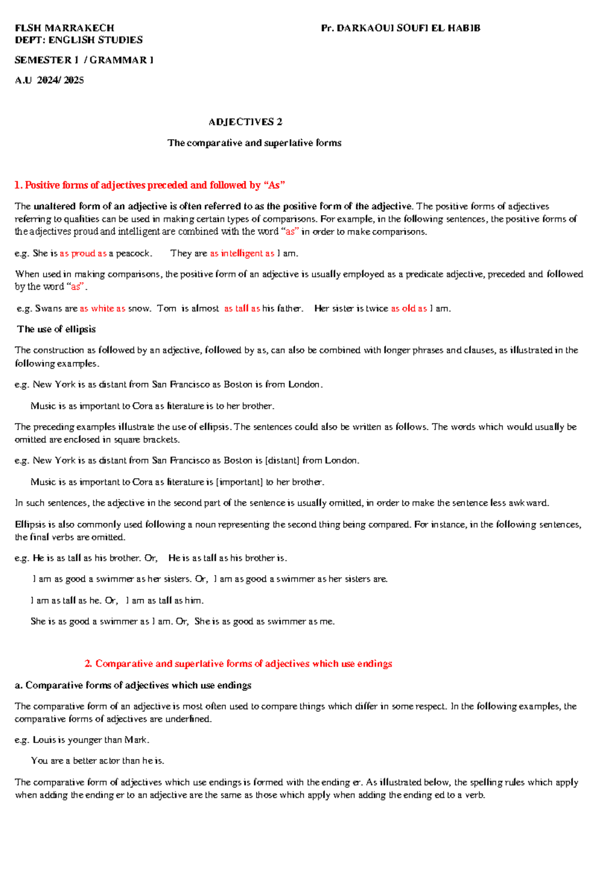 Grammar I: Adjectives 2 - Comparative and Superlative Forms - Studocu