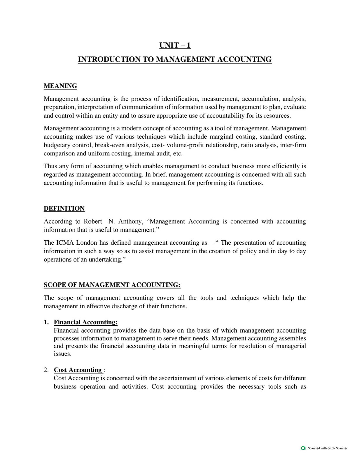 Unit 1 MA - Management Accounting Notes for 6th Sem Karnataka Students ...