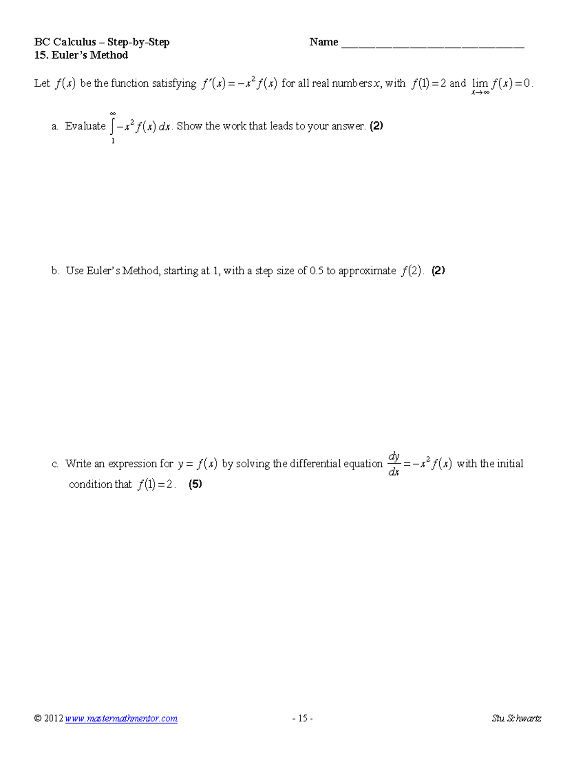 BC Calculus 15-21: Euler's Method Practice Problems and Solutions - Studocu