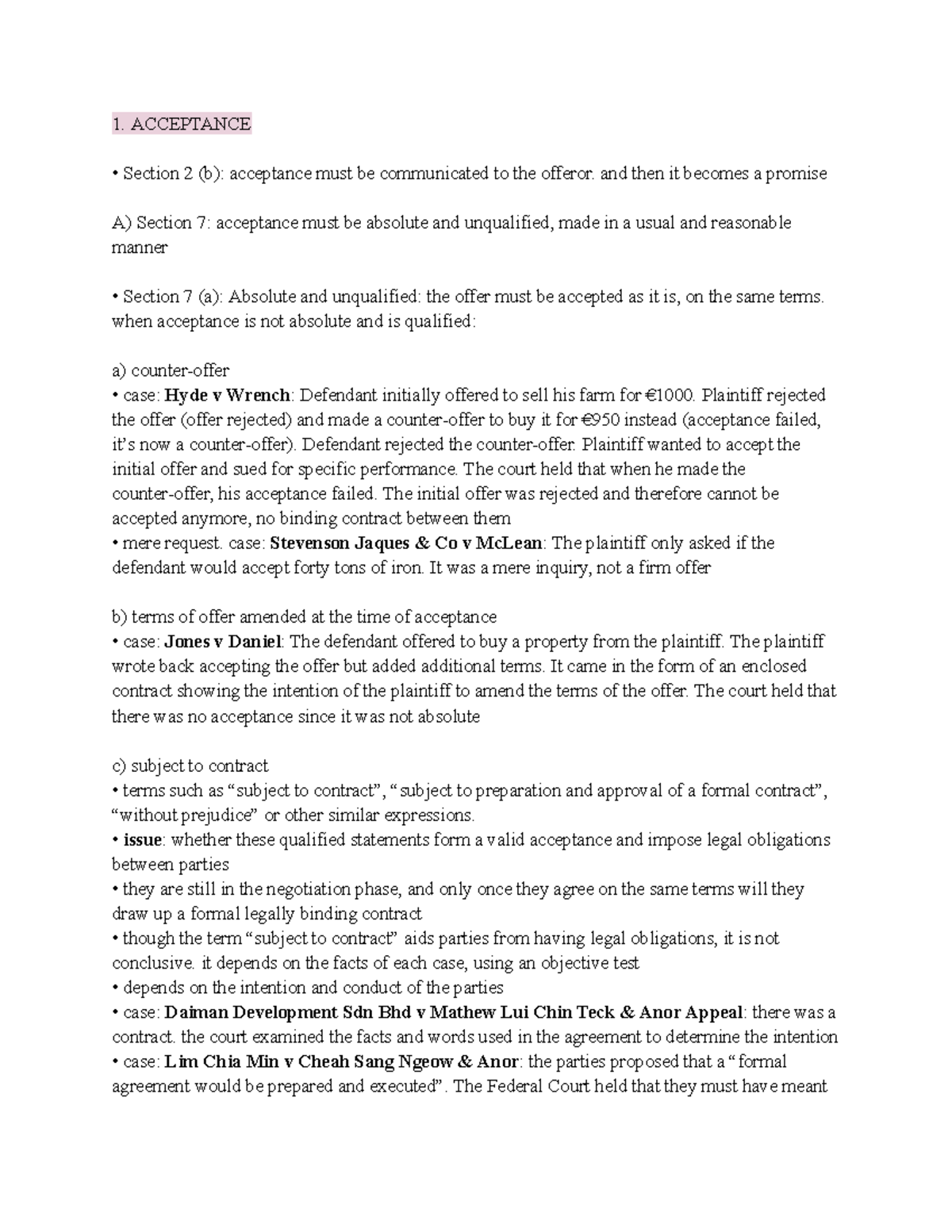 Contracts Law Final Exam Study Guide - Key Concepts and Cases - Studocu