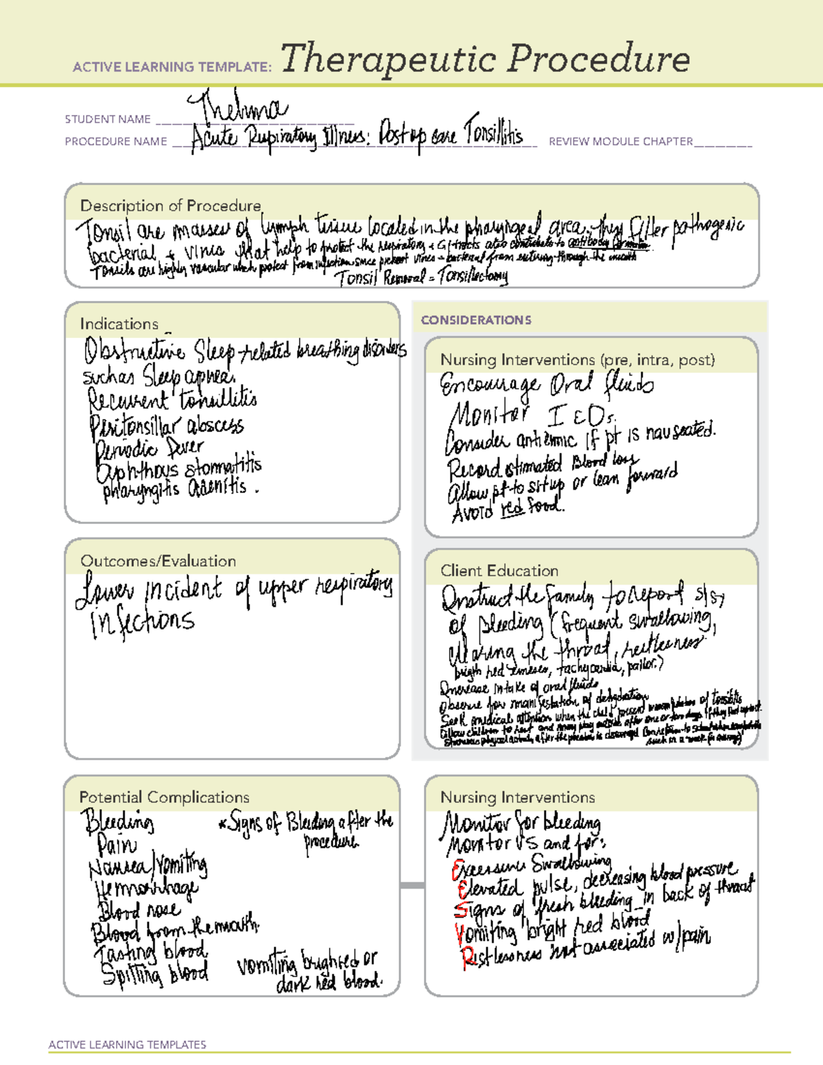 ACTIVE LEARNING TEMPLATE: Therapeutic Procedure for Tonsillectomy (PEDI ...