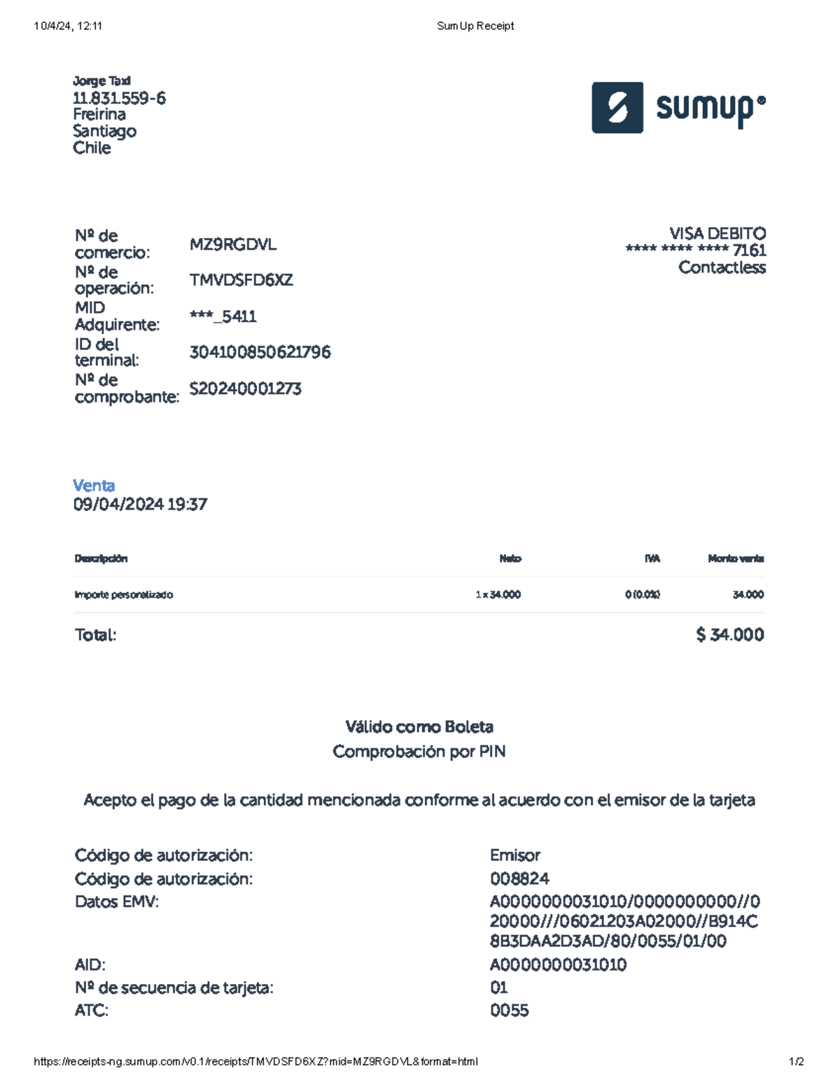 SumUp Receipt - Jorge Taxi Transaction Details - Studocu