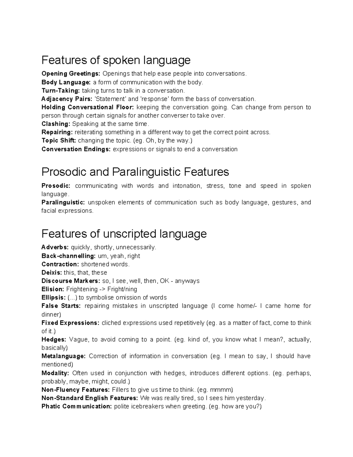 Language Features in Communication: Unscripted & Spoken Elements - Studocu