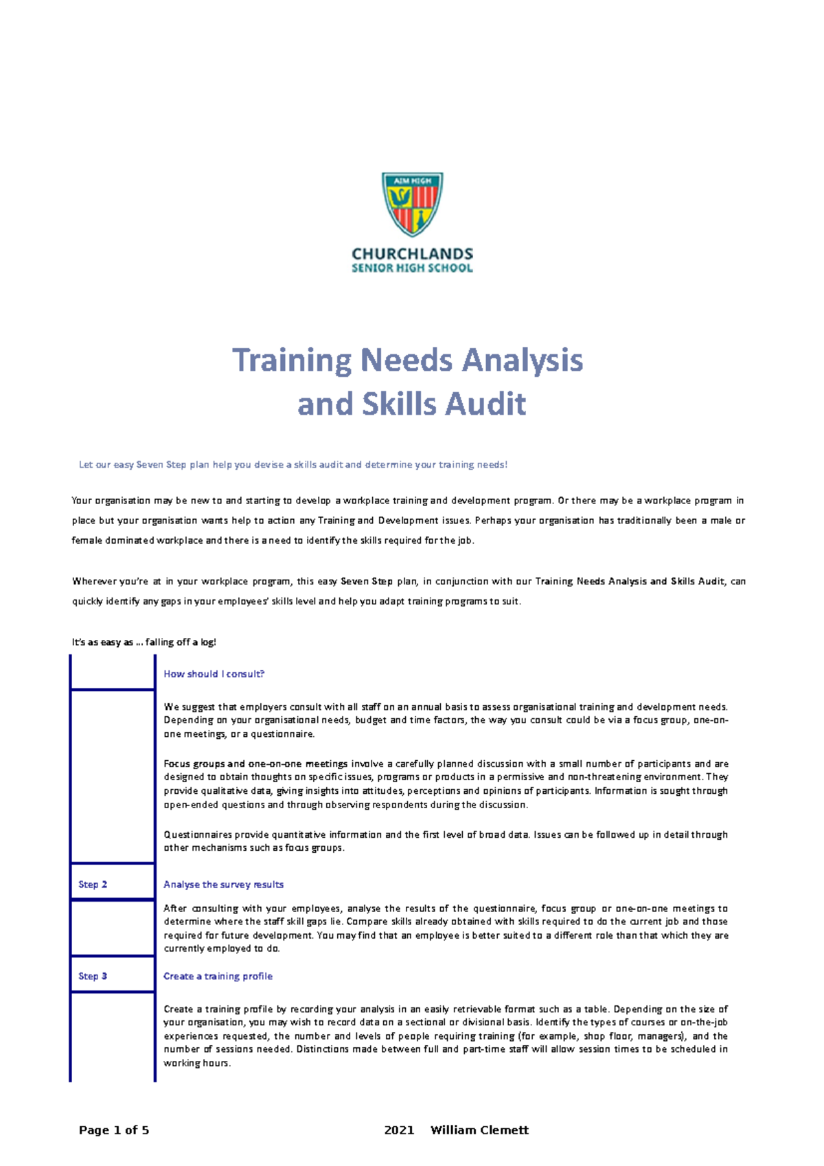 Training Needs Analysis & Skills Audit: A 7-Step Guide - Studocu