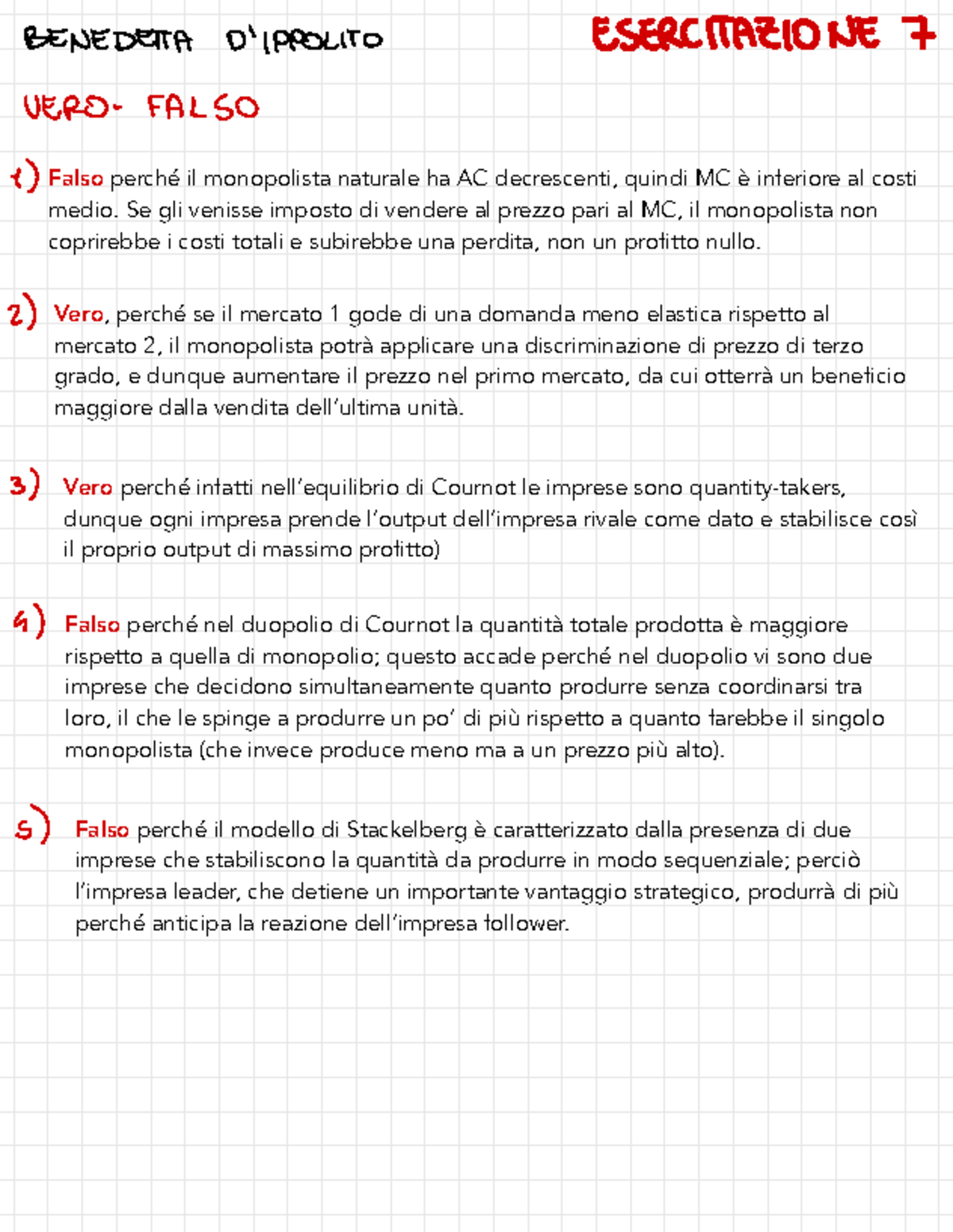 Microeconomia Esercitazione 7: Analisi del Monopolio e Duopolio - Studocu