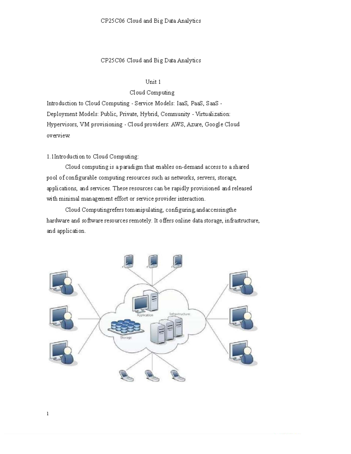 CP25C06 Cloud and Big Data Analytics: Unit 1 Overview of Cloud ...