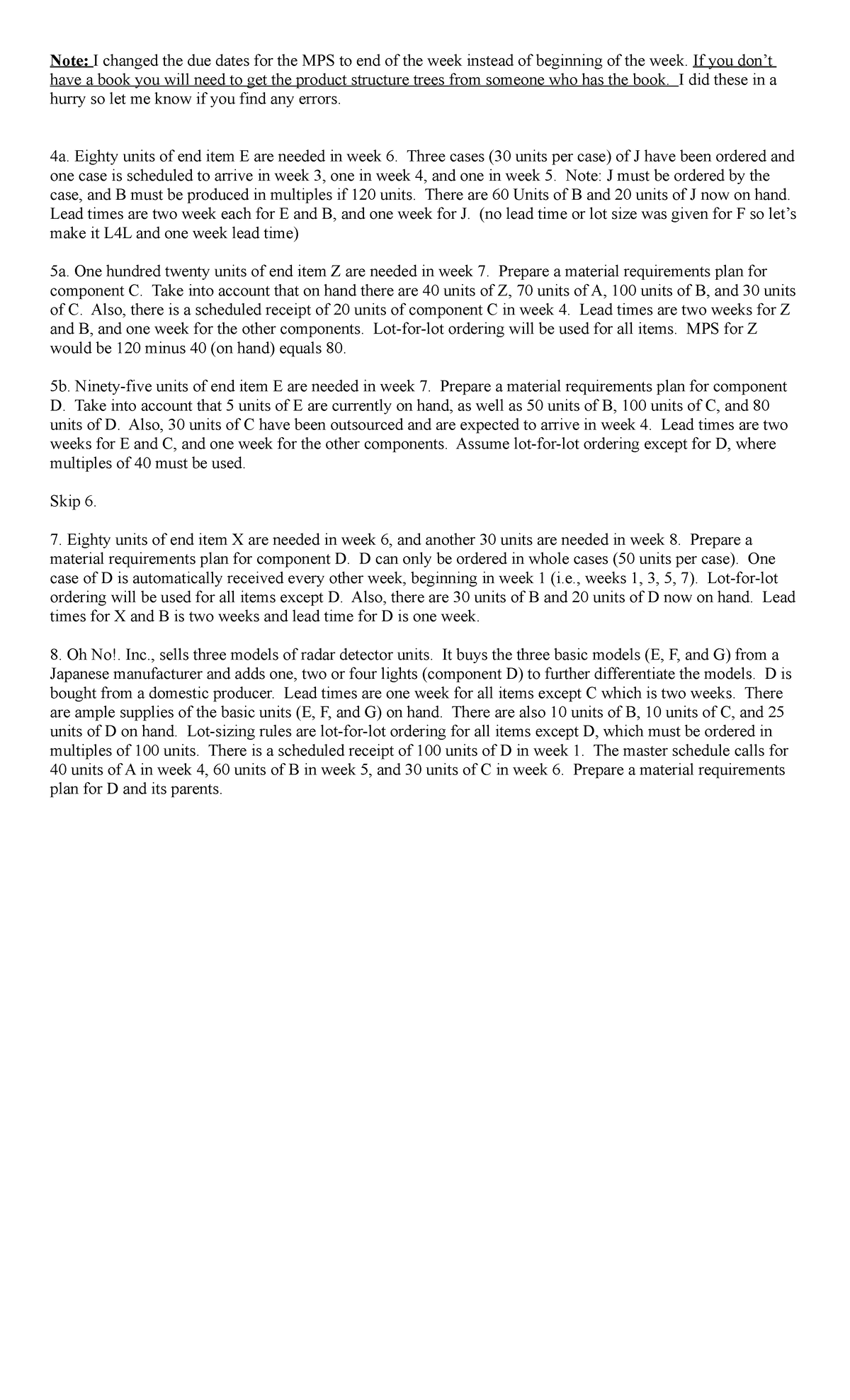 MRP Problems and Material Requirements Planning for Chapter 12 - Studocu