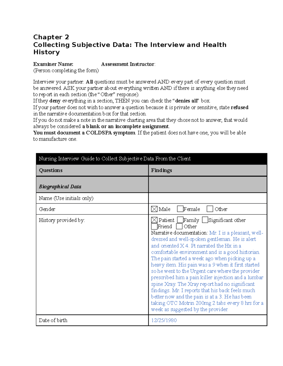 Health History Form - Chapter 2 Assignment - Studocu