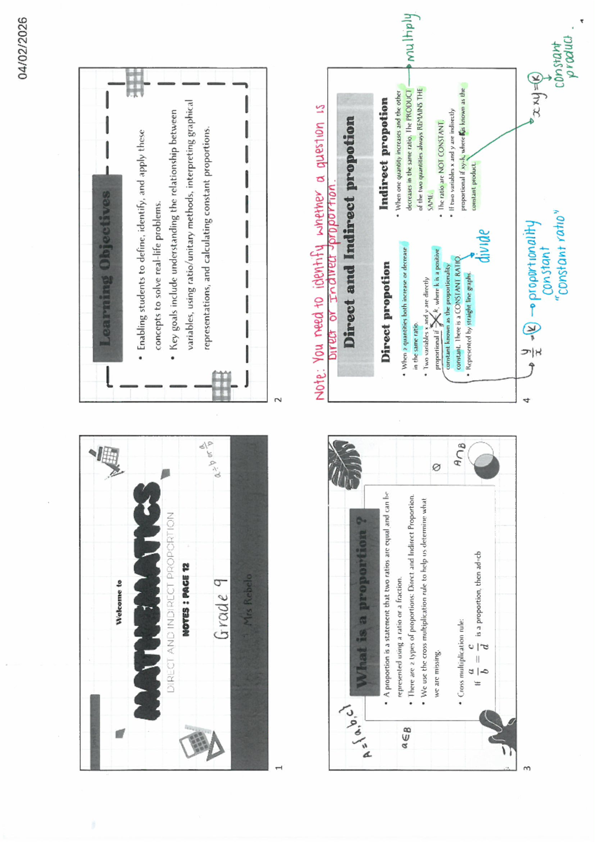 Grade 9 Mathematics: Direct and Indirect Proportion Notes - Studocu