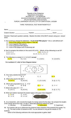 LE- Methods of Data Collection for Grade 7 Mathematics Lesson Plan ...