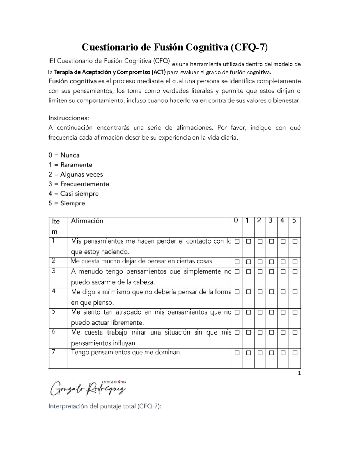 Cuestionario de Fusion Cognitiva CFQ 7 e - Métodos de investigación ...
