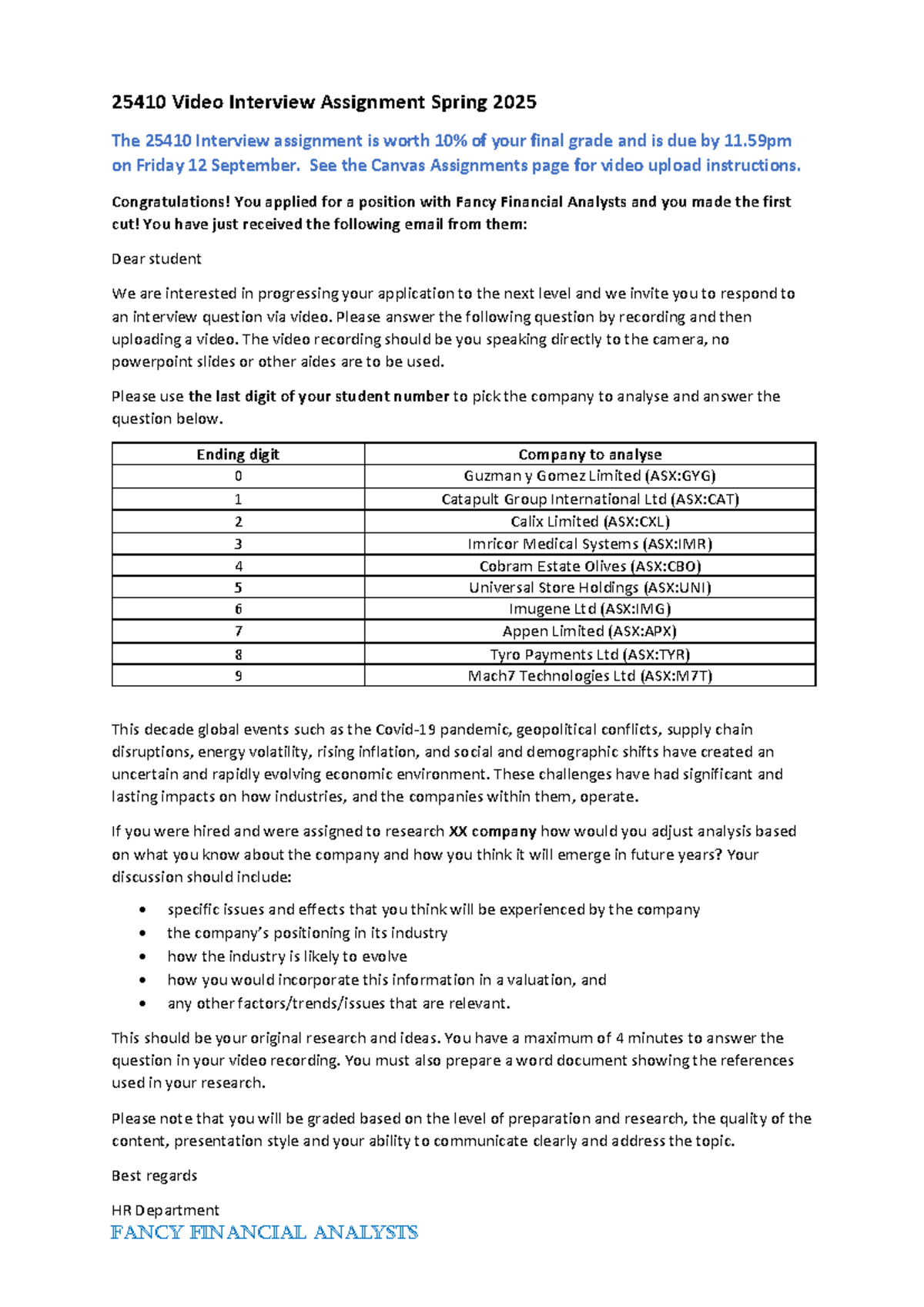 25410 Video Interview Assignment Guidelines - Spring 2025 - Studocu