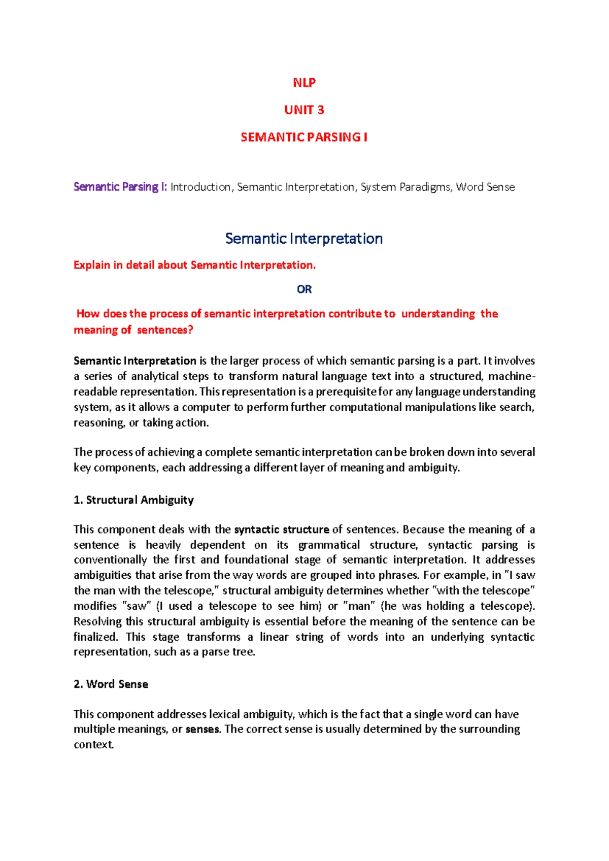 NLP SBIT Unit IV: Semantic Parsing II - Structure & Meaning ...