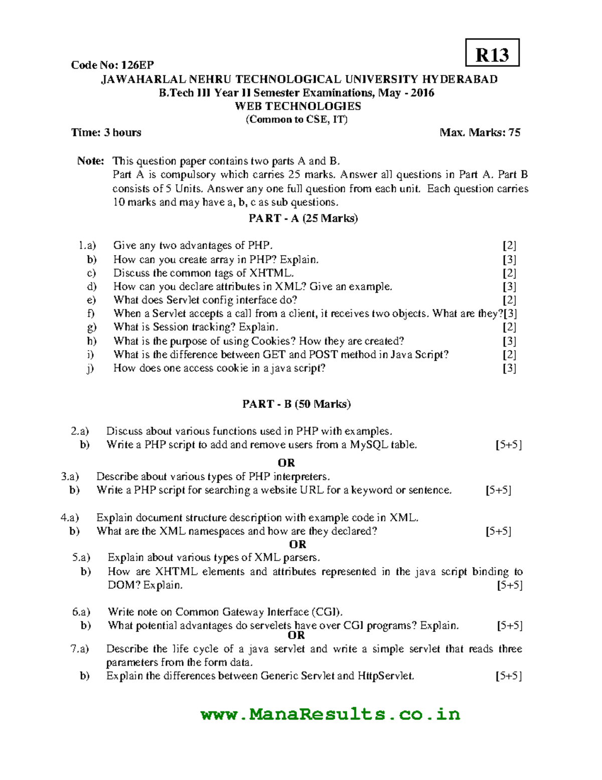 R13 126EP B.Tech II Sem Exam May 2016: Web Technologies Q&A - Studocu