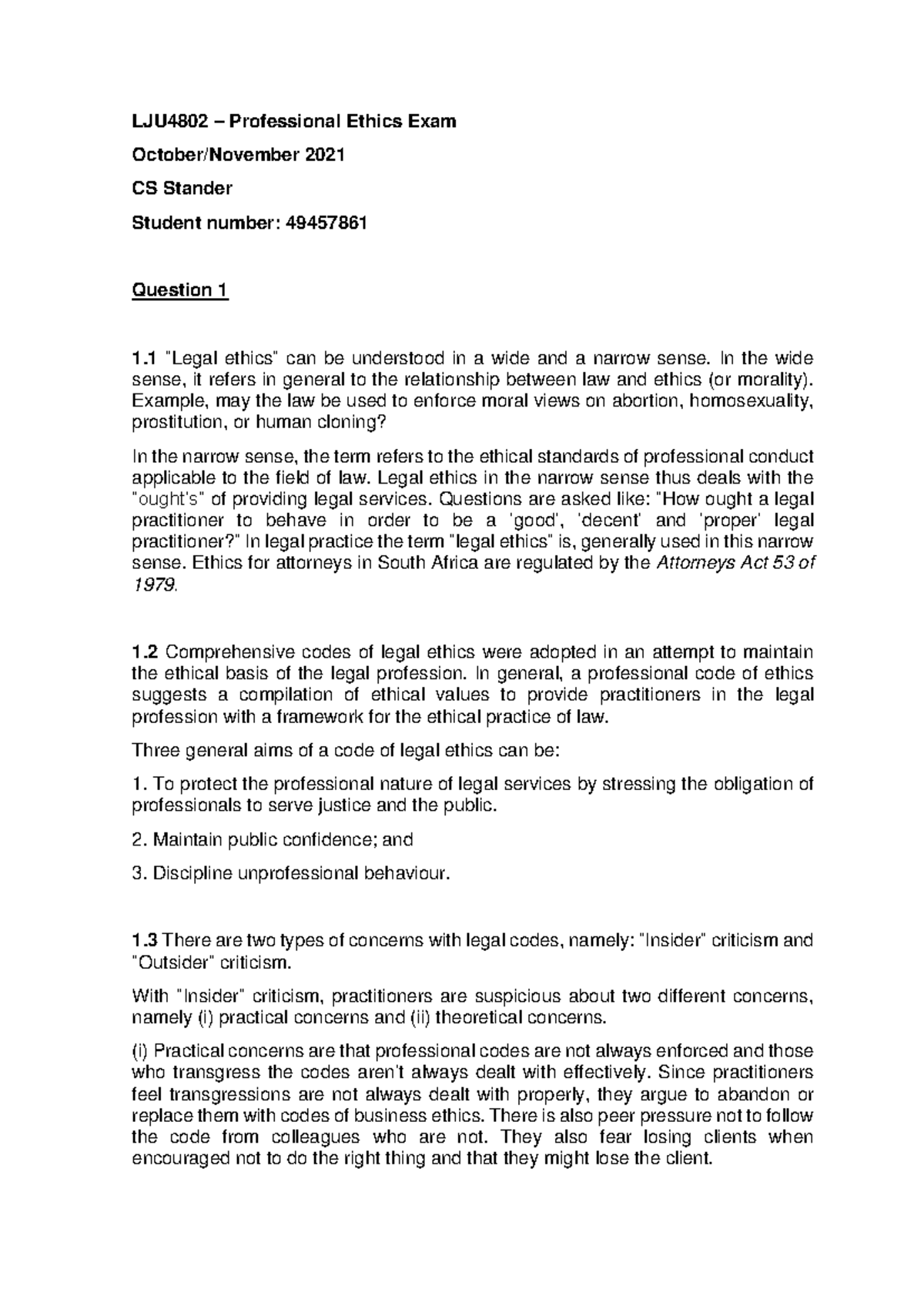 LJU4802 Professional Ethics Exam - Summary and Key Concepts 2021 - Studocu