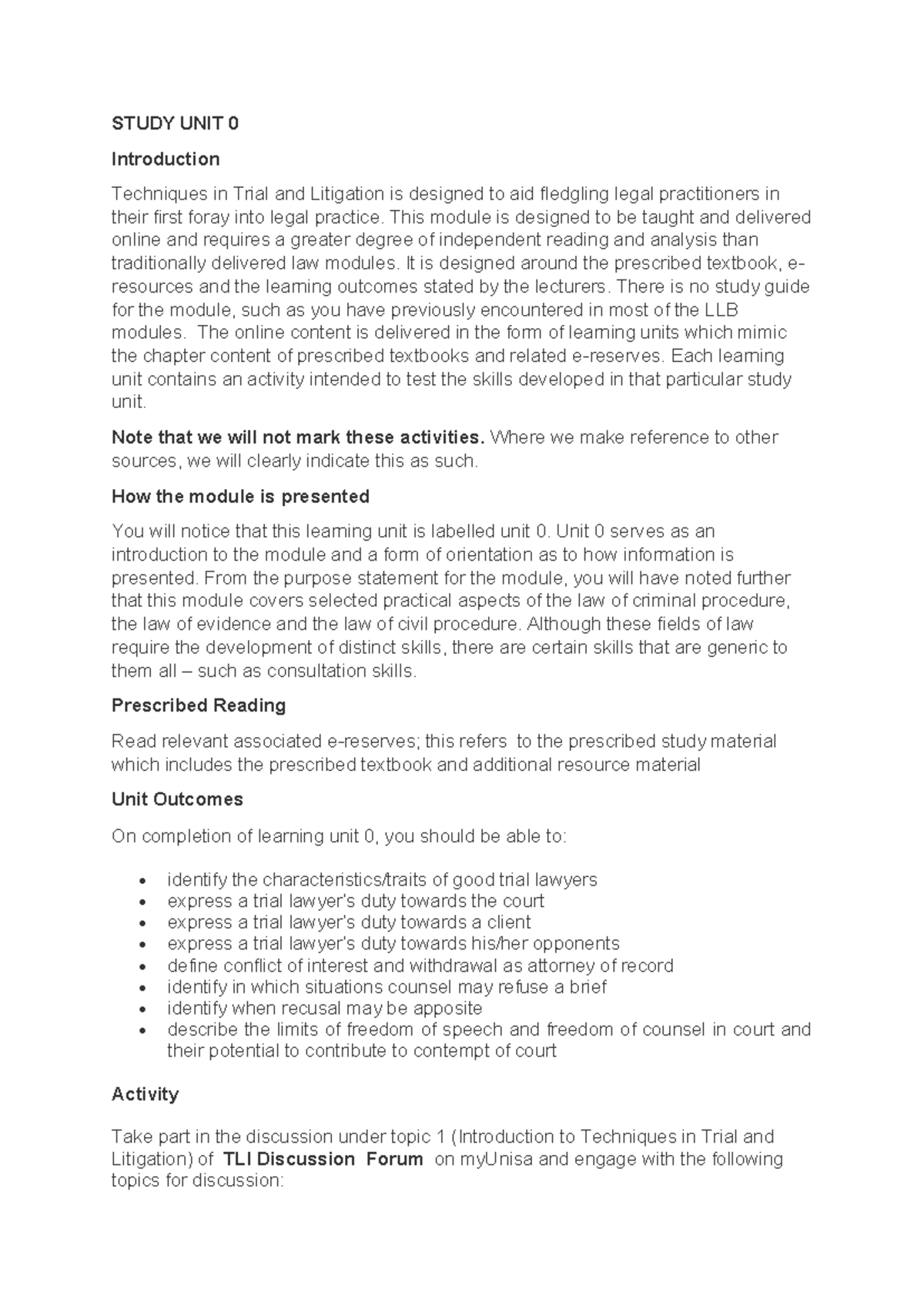 TLI4801 Study Unit 0: Introduction to Techniques in Trial and ...