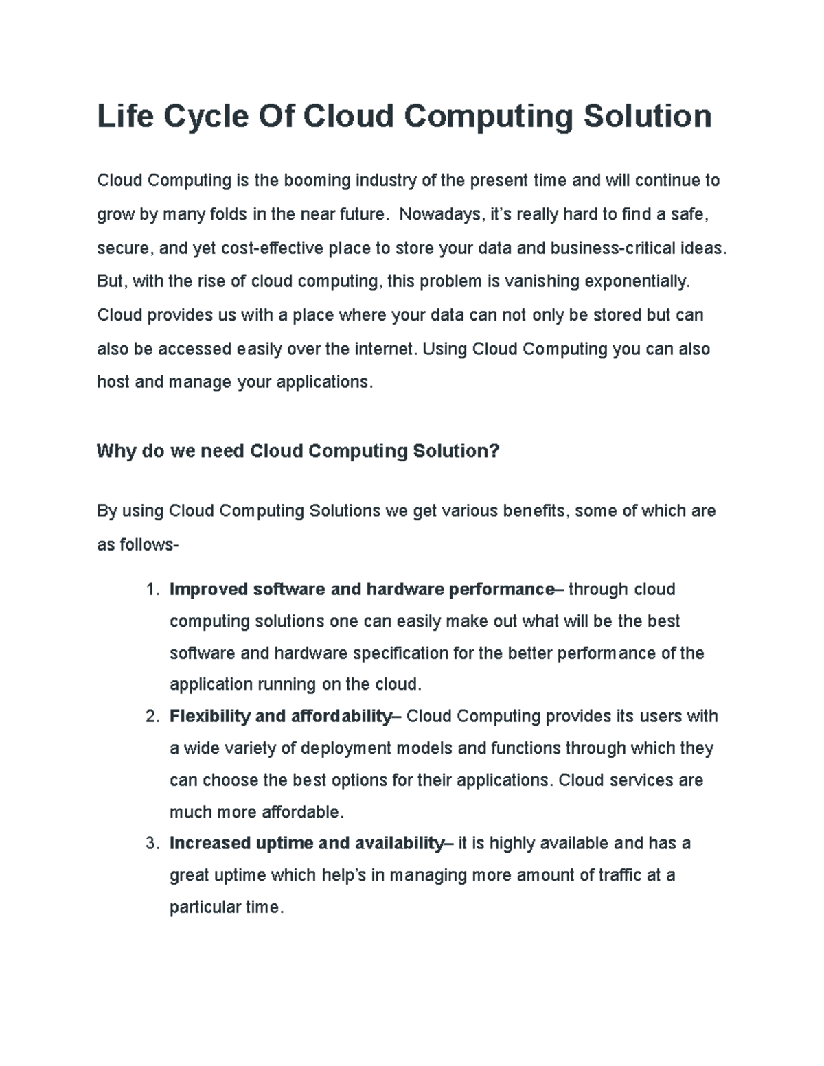 Life Cycle of Cloud Computing Solutions Explained in Detail - Studocu