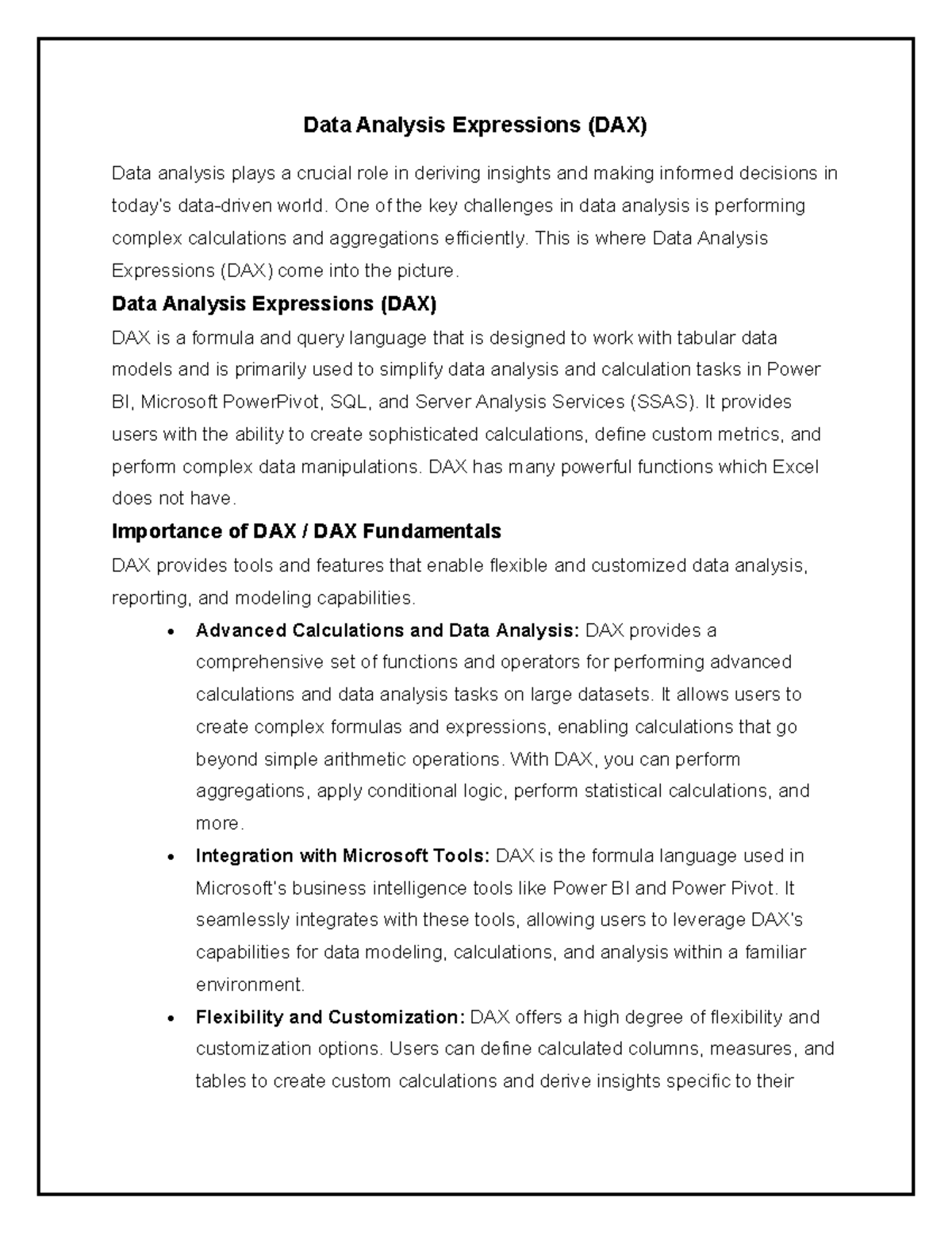 DAX Fundamentals: Advanced Data Analysis Techniques in Power BI - Studocu