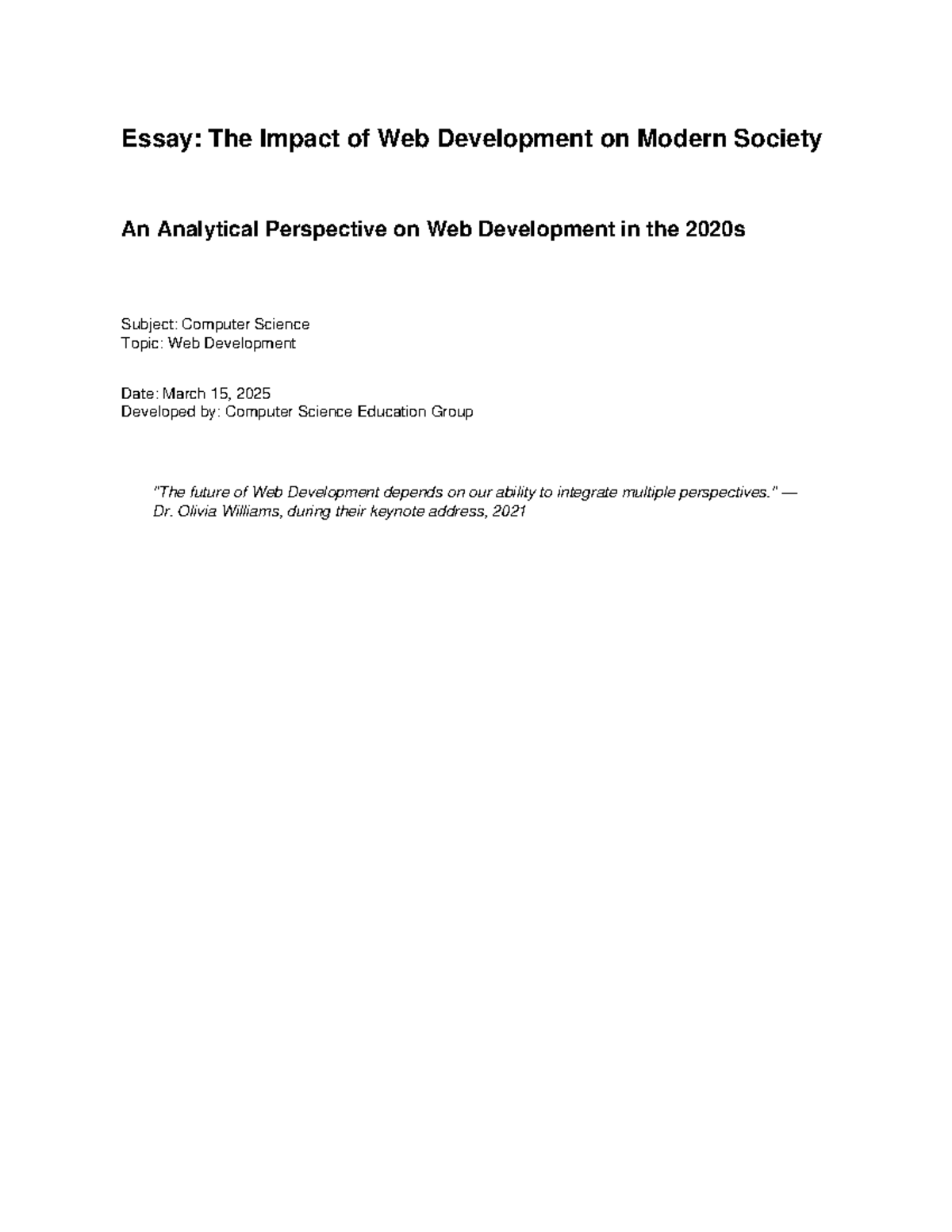 CS47030286568: Essay on Web Development's Impact in Modern Society ...