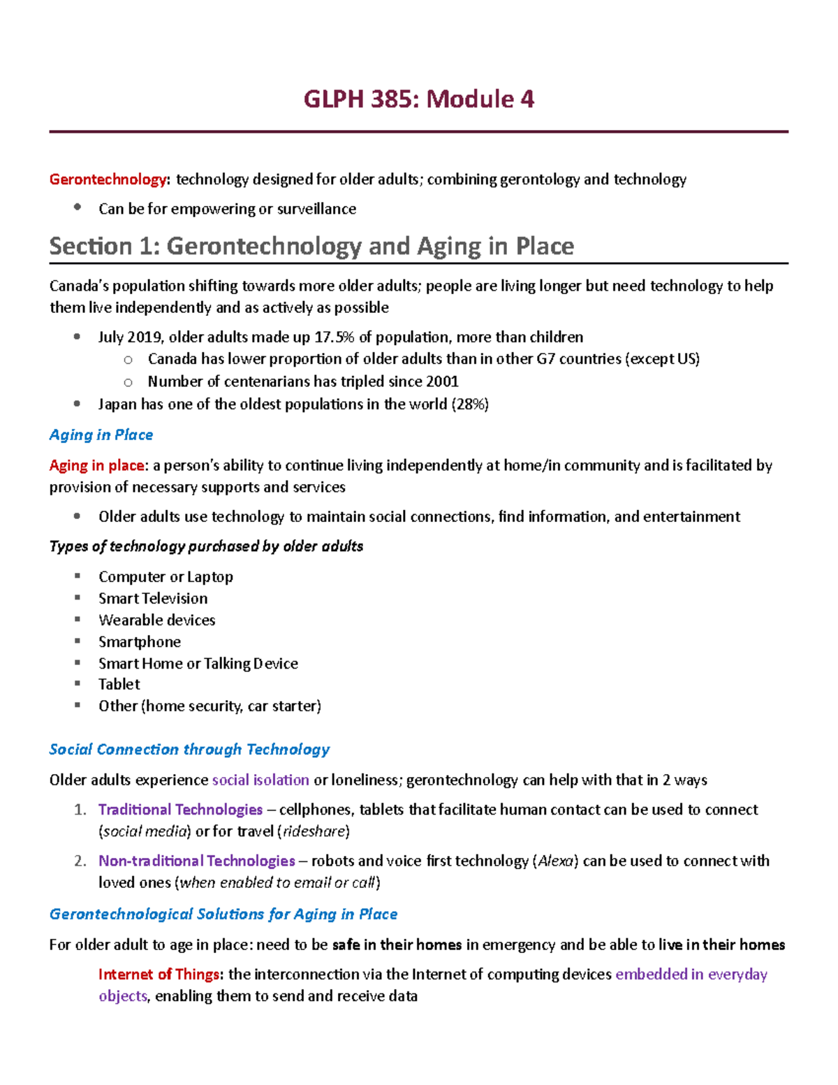 GLPH 385: Module 4 - Gerontechnology for Aging in Place and ...