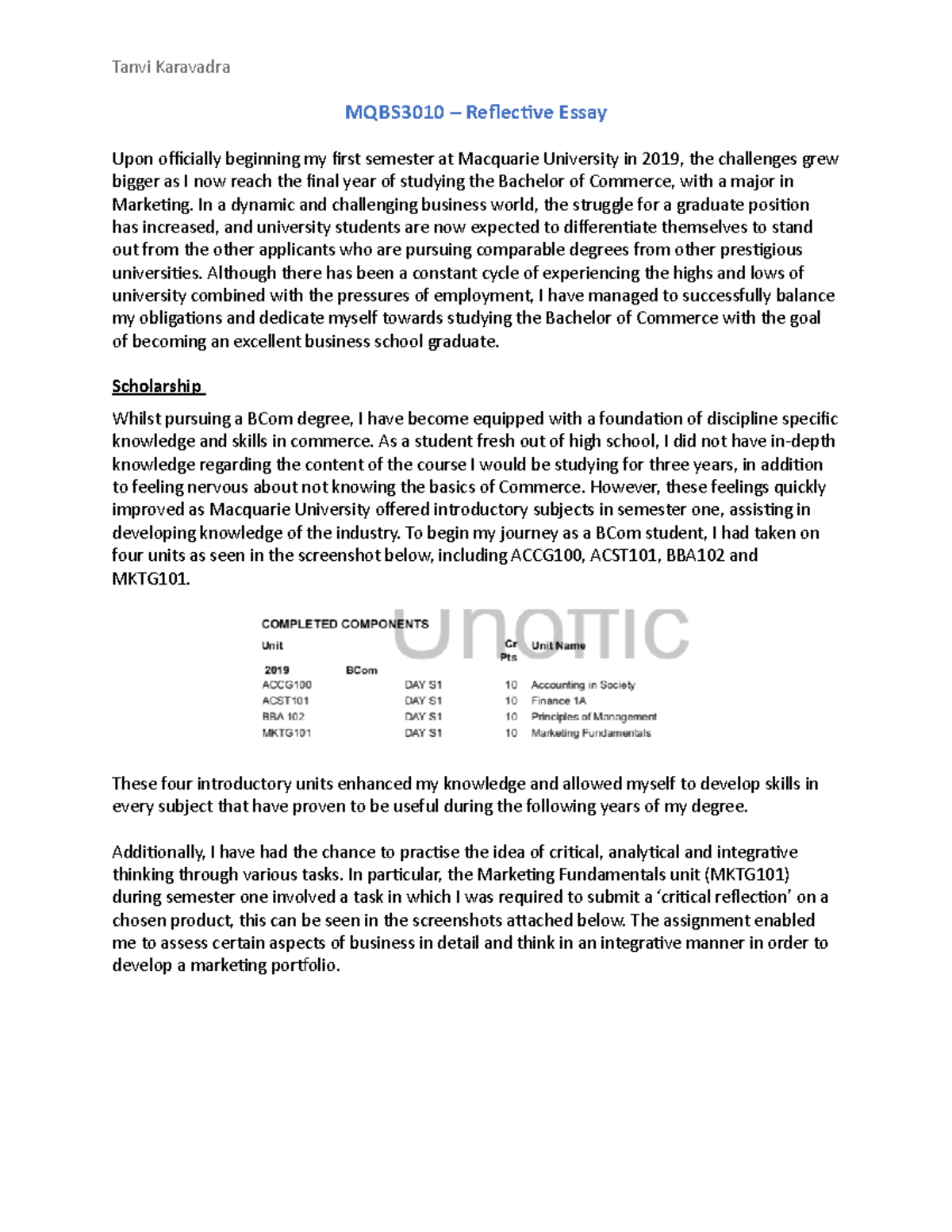 MQBS3010 - Reflection - MQBS3010 – Reflective Essay Upon officially ...