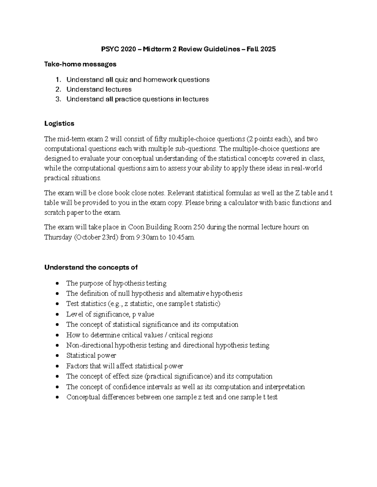 PSYC 2020 Midterm 2 Review Guidelines & Sample Answers Fall 2025 - Studocu