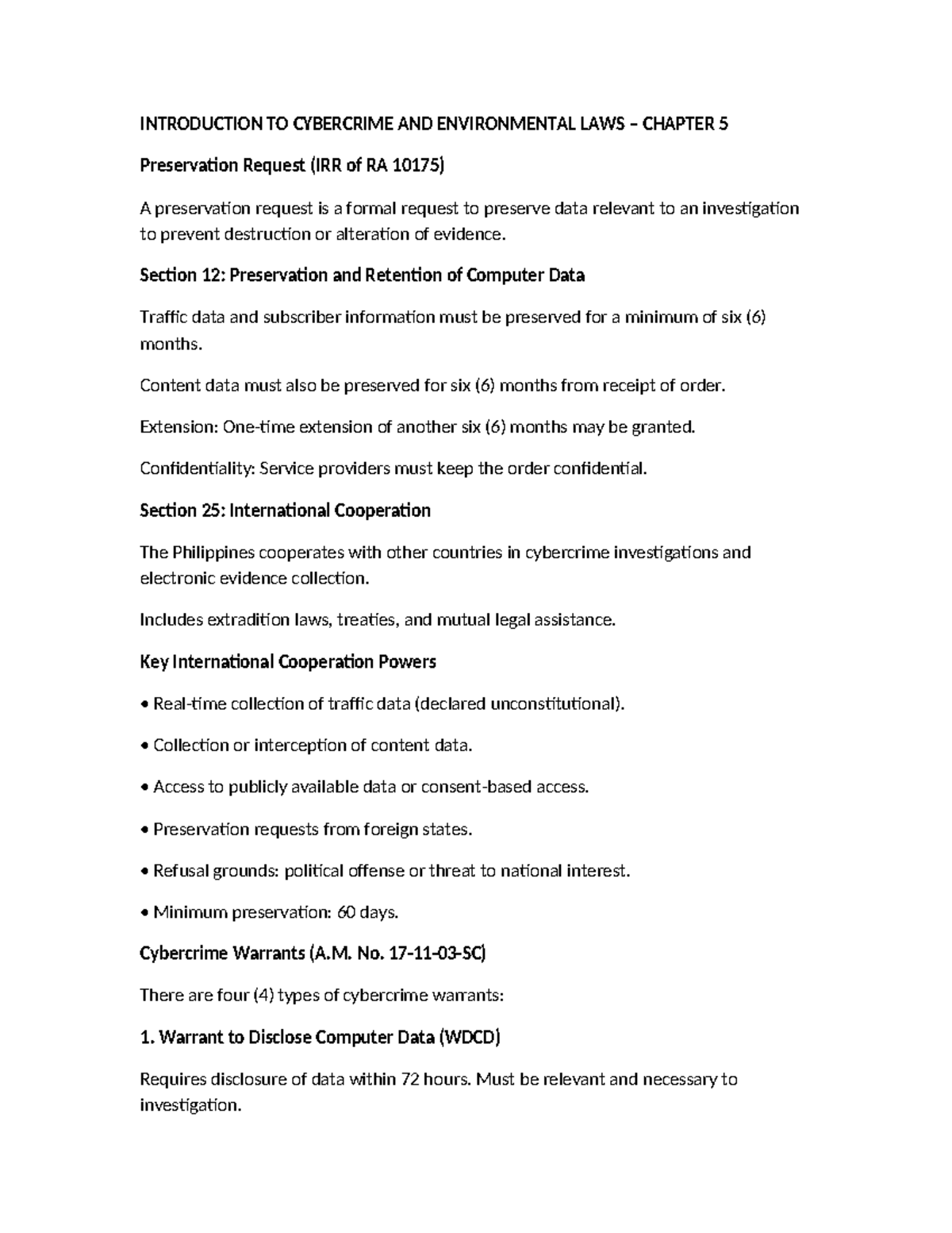 Cybercrime Reviewer: Chapter 5 - Preservation Requests (IRR of RA 10175 ...