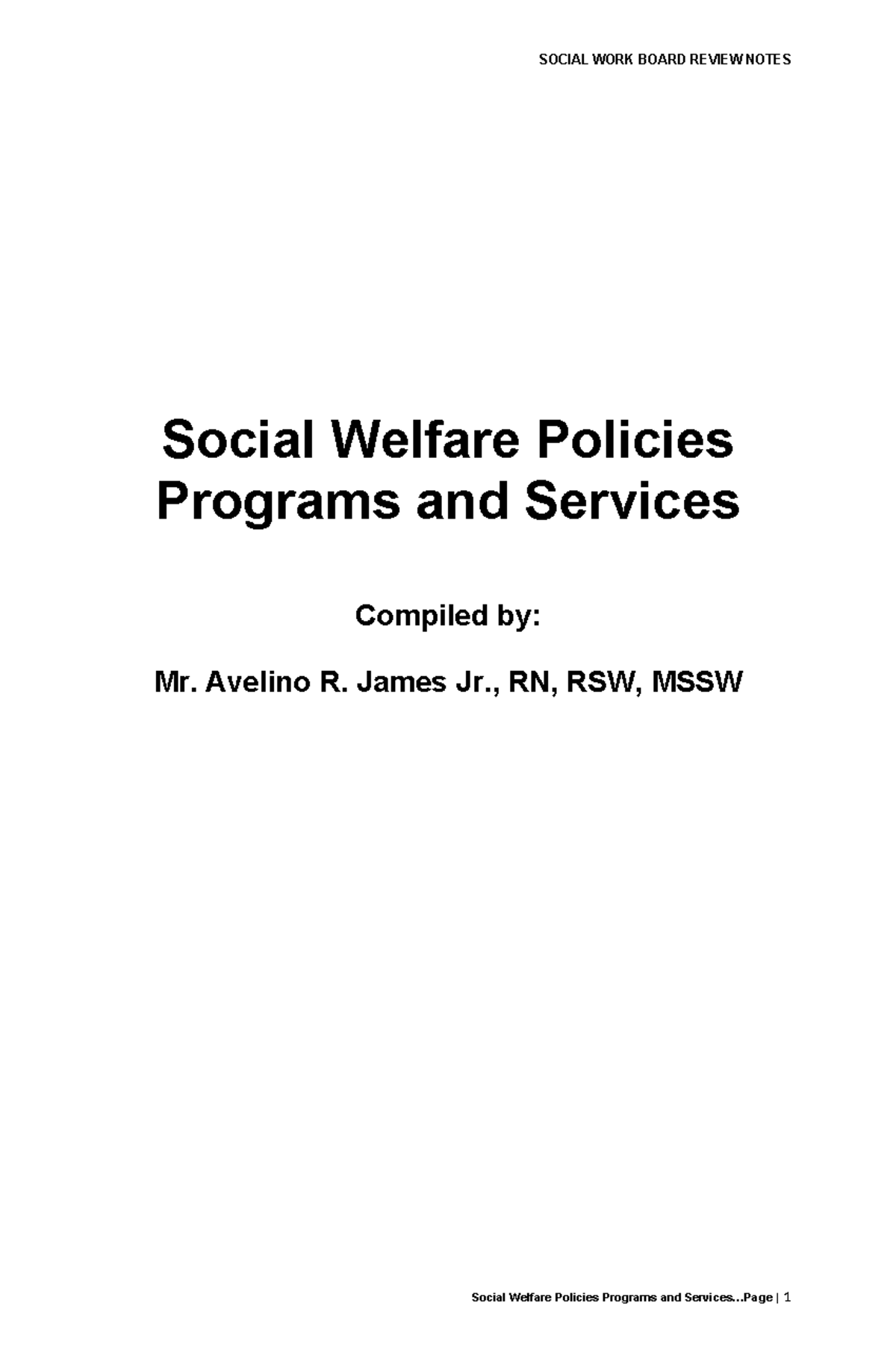 SWLE 2 - Social Welfare Policies, Programs & Services Review Notes ...