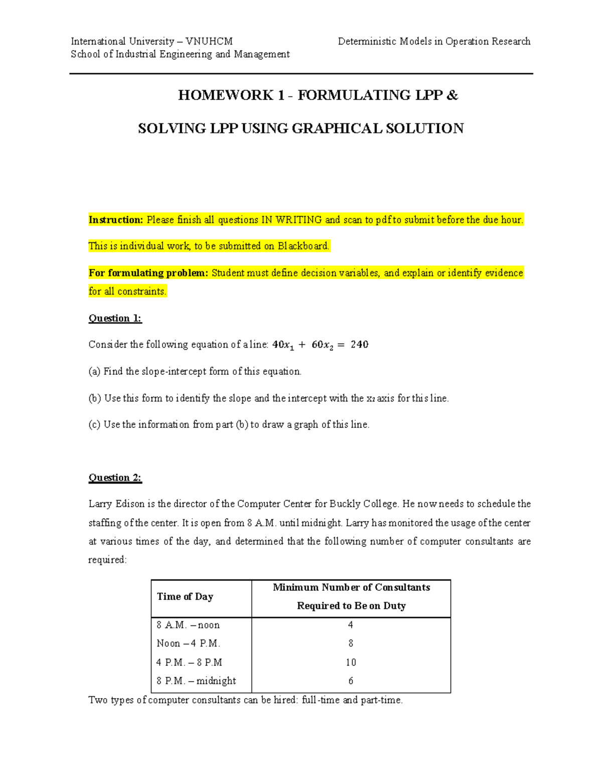 OR1-Homework 1: Formulating and Solving LPP via Graphical Method - Studocu