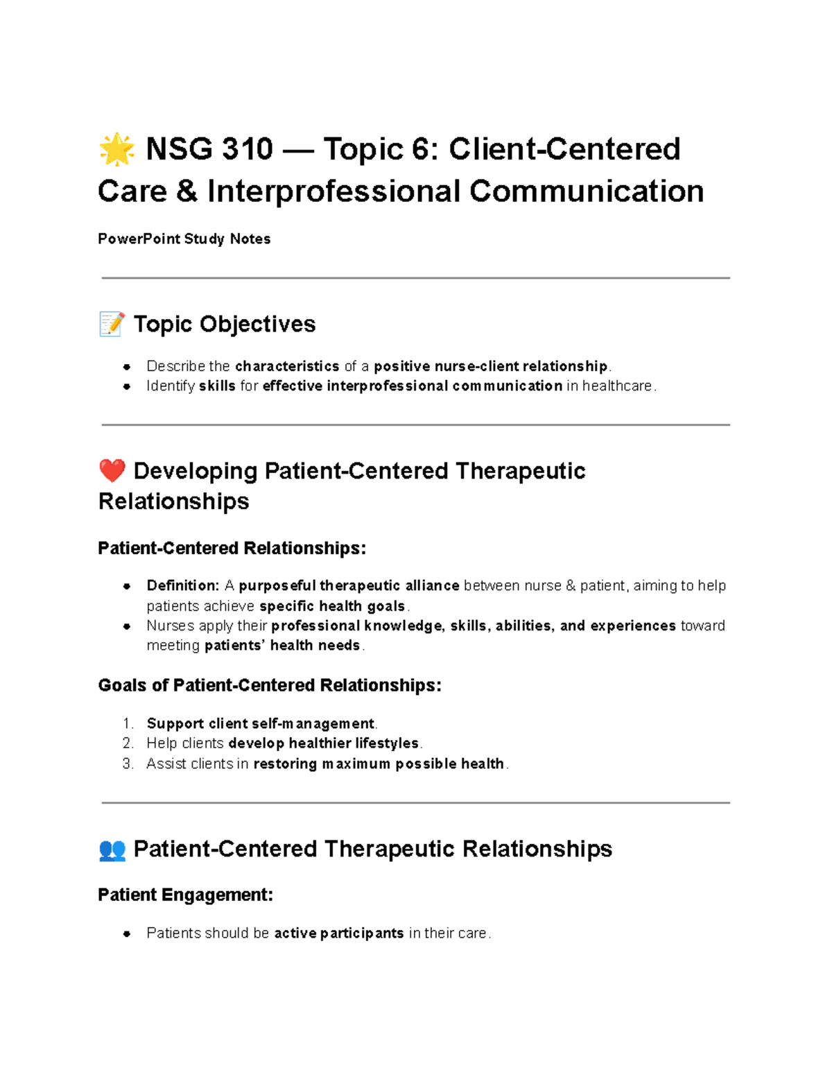 NSG 310 Topic 6: Interprofessional Communication Study Notes - Studocu