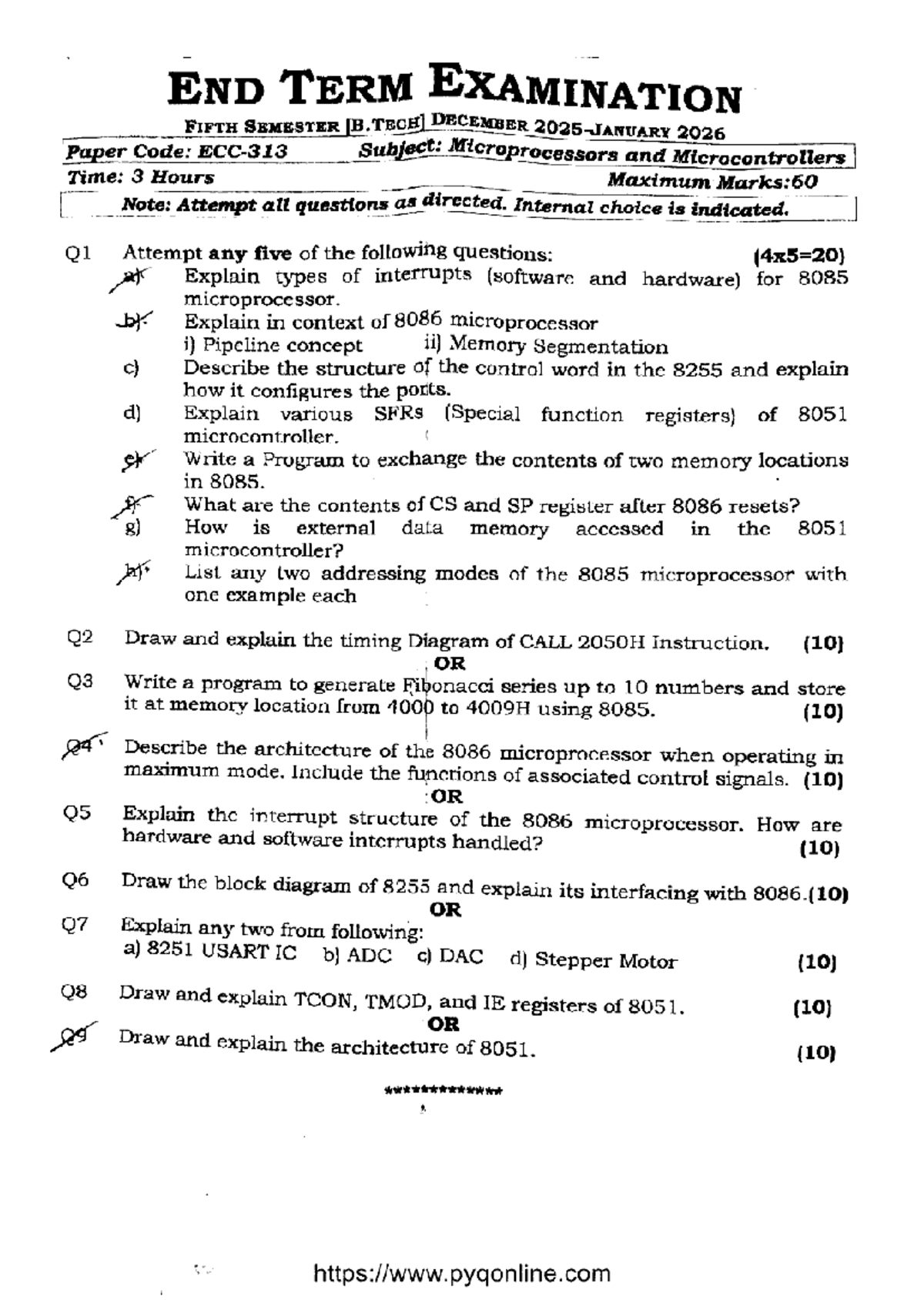 BTech ECC 5th Sem Microprocessors & Microcontrollers Exam Jan 2026 ...