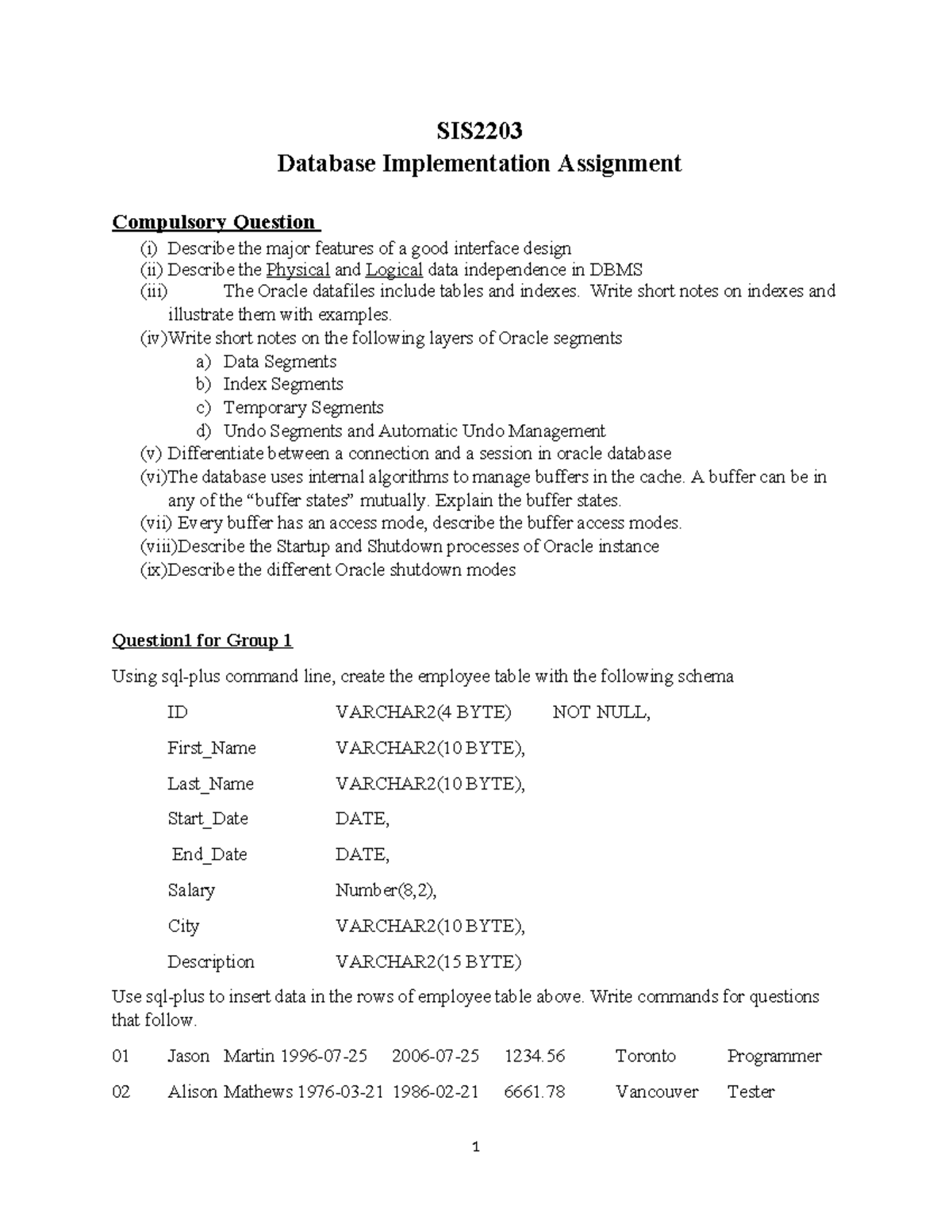 SIS2203 Database Implementation Assignment: Key Concepts & SQL Queries ...