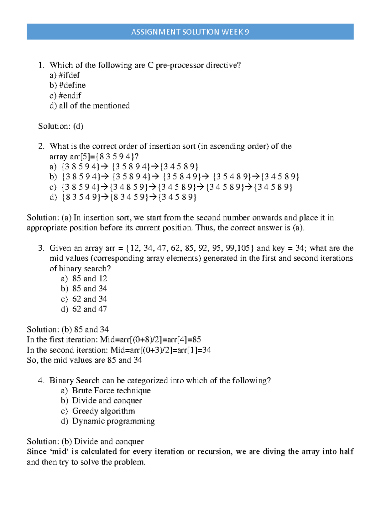 Week-9 2021 Assignment Solution - Which of the following are C pre ...